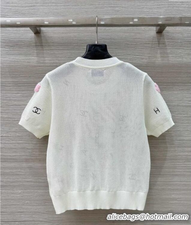 New Fashion Chanel Knit Wool Mesh Top with Logo Patch 527008 White 2025