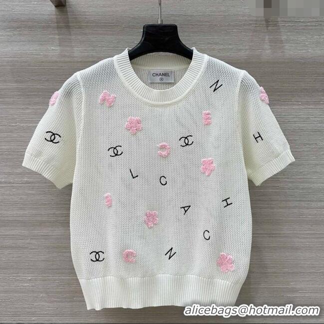 New Fashion Chanel Knit Wool Mesh Top with Logo Patch 527008 White 2025