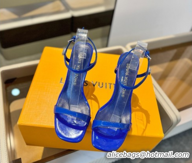 Inexpensive Louis Vuitton 6AM Heel Sandals 9.5cm in Calf Leather Blue 0222061