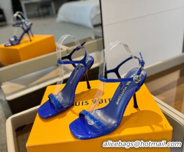 Inexpensive Louis Vuitton 6AM Heel Sandals 9.5cm in Calf Leather Blue 0222061