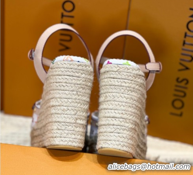 Sophisticated Louis Vuitton LV x TM Helios Wedge Sandals 8cm in Multicolor Monogram Canvas White 0222063