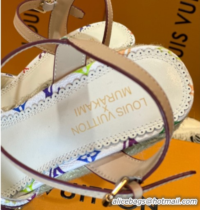 Sophisticated Louis Vuitton LV x TM Helios Wedge Sandals 8cm in Multicolor Monogram Canvas White 0222063