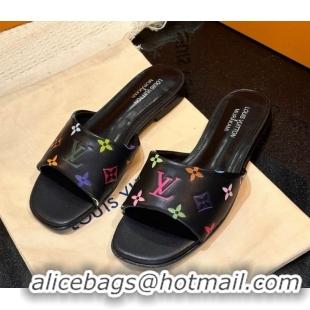 Duplicate Louis Vuitton Neo Revival Flat Slides Sandal in Multicolor Monogram Leather Black 0222065