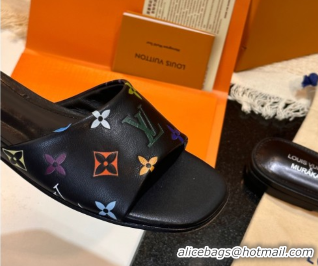 Duplicate Louis Vuitton Neo Revival Flat Slides Sandal in Multicolor Monogram Leather Black 0222065