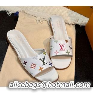 Low Cost Louis Vuitton Neo Revival Flat Slides Sandal in Multicolor Monogram Leather White 0222066