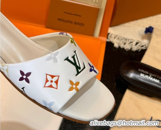 Low Cost Louis Vuitton Neo Revival Flat Slides Sandal in Multicolor Monogram Leather White 0222066