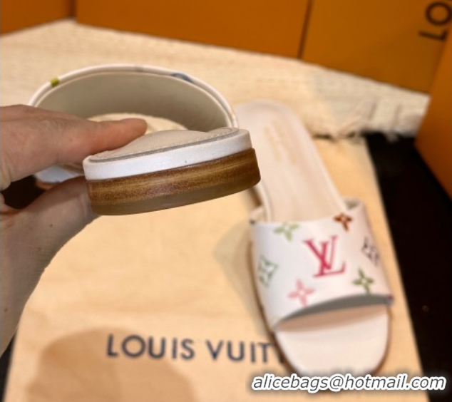 Low Cost Louis Vuitton Neo Revival Flat Slides Sandal in Multicolor Monogram Leather White 0222066