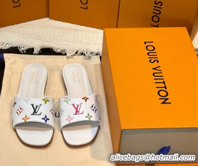 Low Cost Louis Vuitton Neo Revival Flat Slides Sandal in Multicolor Monogram Leather White 0222066