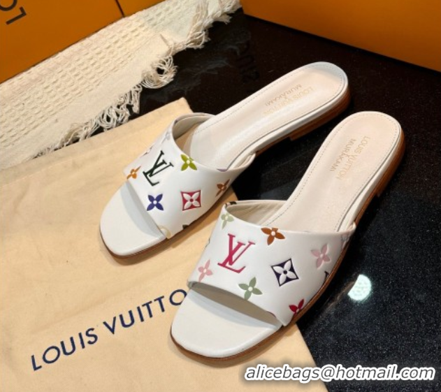 Low Cost Louis Vuitton Neo Revival Flat Slides Sandal in Multicolor Monogram Leather White 0222066