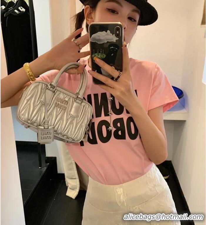 New Discount Miu Miu Arcadie Matelasse Nappa Leather Top Handle Bag Mini 5BP088 Silver