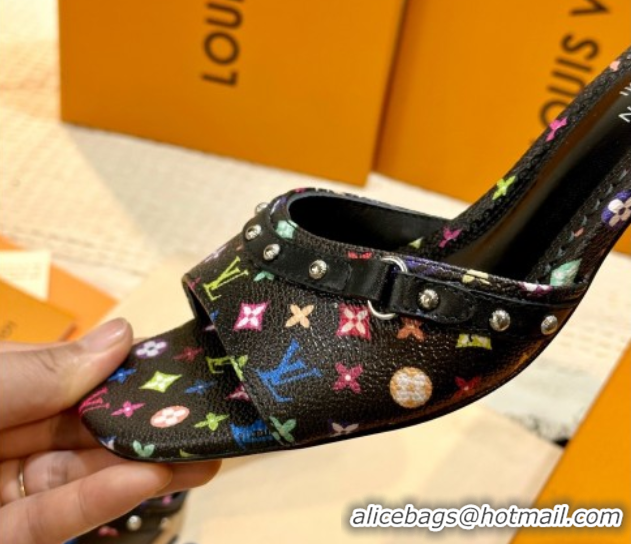 Stylish Louis Vuitton LV x TM 6AM Heel Slides Sandal 5.5cm in Multicolor Monogram Canvas Black 0222069