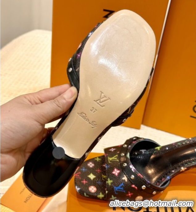 Stylish Louis Vuitton LV x TM 6AM Heel Slides Sandal 5.5cm in Multicolor Monogram Canvas Black 0222069