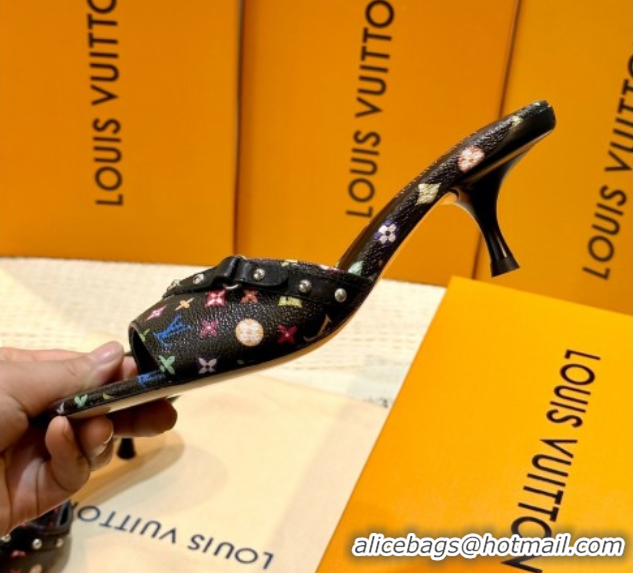 Stylish Louis Vuitton LV x TM 6AM Heel Slides Sandal 5.5cm in Multicolor Monogram Canvas Black 0222069