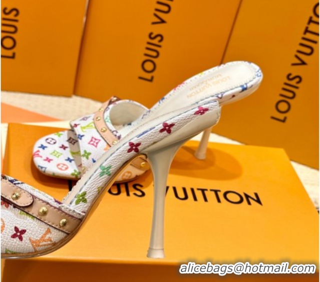 Top Grade Louis Vuitton LV x TM 6AM Heel Slides Sandal 8.5cm in Multicolor Monogram Canvas White 0222072