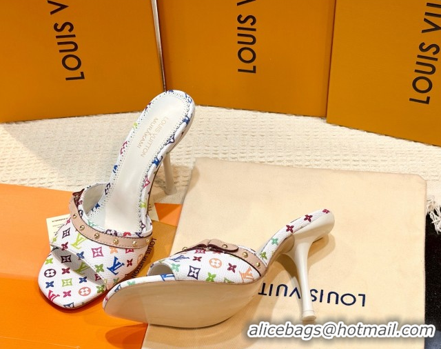 Top Grade Louis Vuitton LV x TM 6AM Heel Slides Sandal 8.5cm in Multicolor Monogram Canvas White 0222072