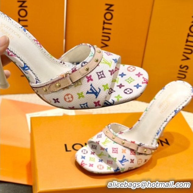 Top Grade Louis Vuitton LV x TM 6AM Heel Slides Sandal 8.5cm in Multicolor Monogram Canvas White 0222072