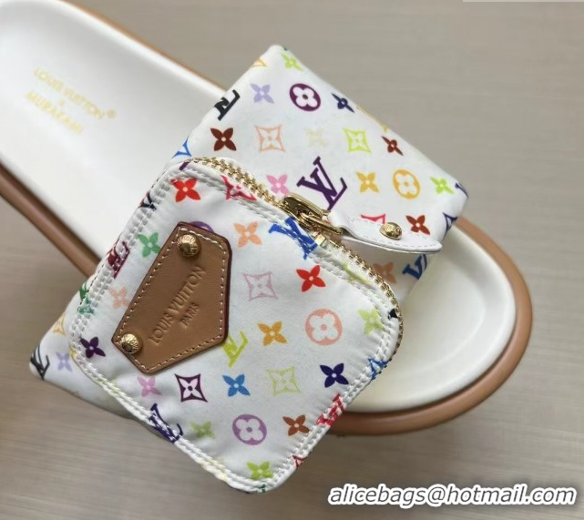 Pretty Style Louis Vuitton LV x TM Pool Pillow Flat Comfort Slides Sandal in Multicolor Monogram Nylon with Pouch White 