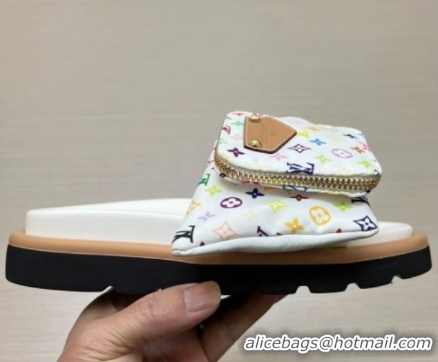 Pretty Style Louis Vuitton LV x TM Pool Pillow Flat Comfort Slides Sandal in Multicolor Monogram Nylon with Pouch White 