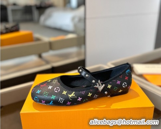 Sumptuous Louis Vuitton LV x TM Romy Flats Ballerinas in Multicolor Monogram Canvas Black 0222077