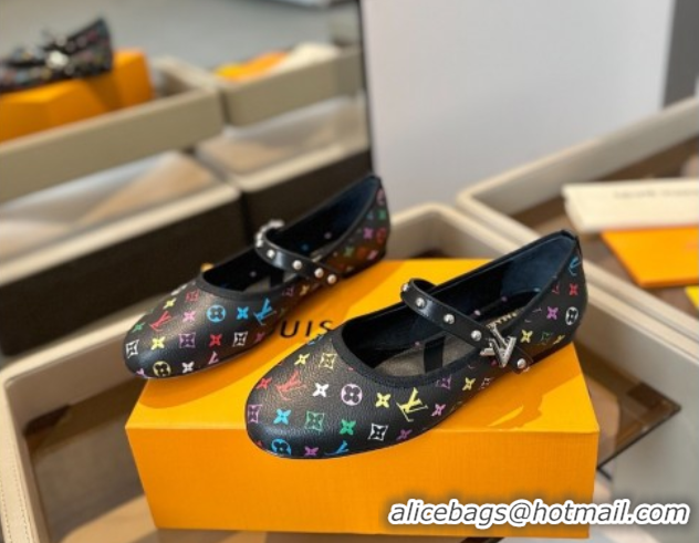 Sumptuous Louis Vuitton LV x TM Romy Flats Ballerinas in Multicolor Monogram Canvas Black 0222077