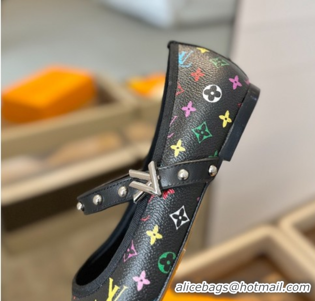 Sumptuous Louis Vuitton LV x TM Romy Flats Ballerinas in Multicolor Monogram Canvas Black 0222077