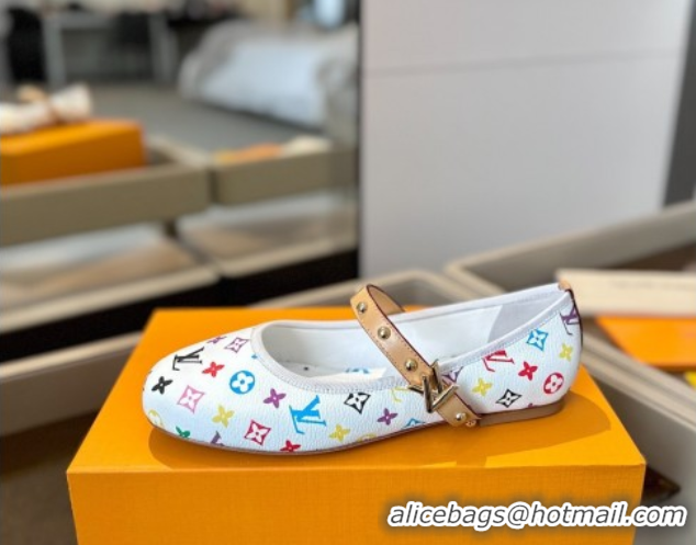 Grade Quality Louis Vuitton LV x TM Romy Flats Ballerinas in Multicolor Monogram Canvas White 0222079