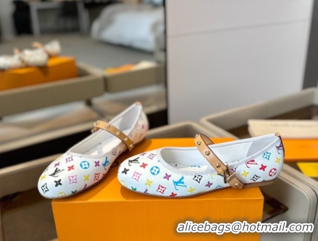 Grade Quality Louis Vuitton LV x TM Romy Flats Ballerinas in Multicolor Monogram Canvas White 0222079