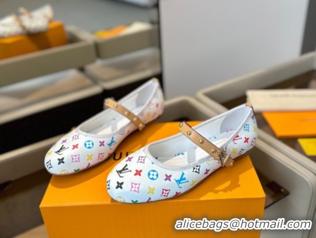 Grade Quality Louis Vuitton LV x TM Romy Flats Ballerinas in Multicolor Monogram Canvas White 0222079