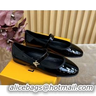 Perfect Louis Vuitton Romy Flats Ballerinas in Patent Leather with LV Strap Black 0222080
