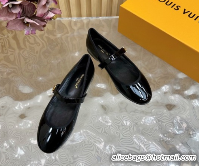 Perfect Louis Vuitton Romy Flats Ballerinas in Patent Leather with LV Strap Black 0222080