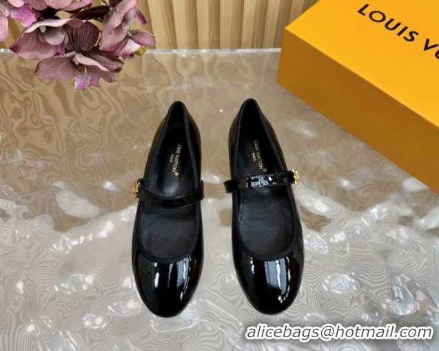 Perfect Louis Vuitton Romy Flats Ballerinas in Patent Leather with LV Strap Black 0222080