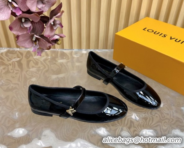 Perfect Louis Vuitton Romy Flats Ballerinas in Patent Leather with LV Strap Black 0222080