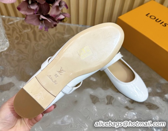 Luxurious Louis Vuitton Romy Flats Ballerinas in Patent Leather with LV Strap Optic White 0222081