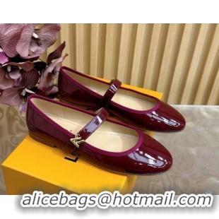Best Grade Louis Vuitton Romy Flats Ballerinas in Patent Leather with LV Strap Dark Burgundy 0222082