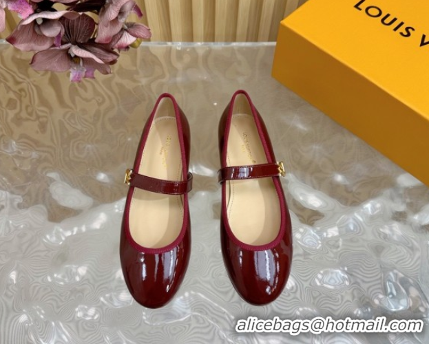 Best Grade Louis Vuitton Romy Flats Ballerinas in Patent Leather with LV Strap Dark Burgundy 0222082