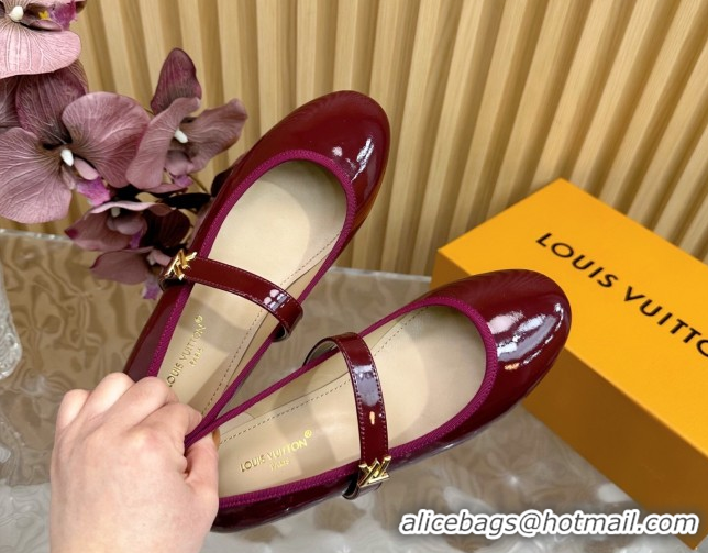 Best Grade Louis Vuitton Romy Flats Ballerinas in Patent Leather with LV Strap Dark Burgundy 0222082