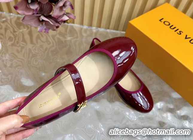 Best Grade Louis Vuitton Romy Flats Ballerinas in Patent Leather with LV Strap Dark Burgundy 0222082