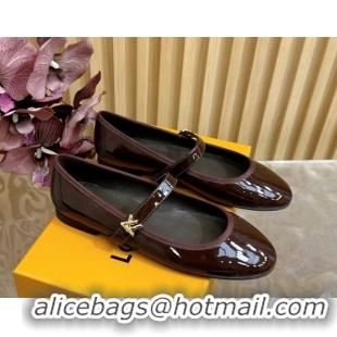 Popular Style Louis Vuitton Romy Flats Ballerinas in Patent Leather with LV Strap Dark Brown 0222083