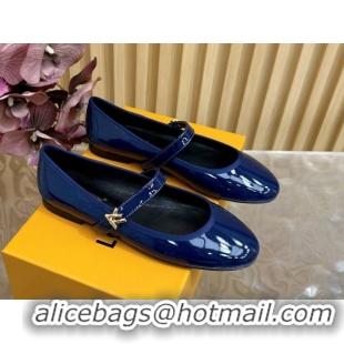 Shop Cheap Louis Vuitton Romy Flats Ballerinas in Patent Leather with LV Strap Royal Blue 0222084