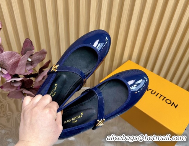 Shop Cheap Louis Vuitton Romy Flats Ballerinas in Patent Leather with LV Strap Royal Blue 0222084
