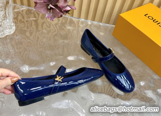 Shop Cheap Louis Vuitton Romy Flats Ballerinas in Patent Leather with LV Strap Royal Blue 0222084