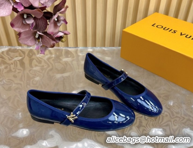 Shop Cheap Louis Vuitton Romy Flats Ballerinas in Patent Leather with LV Strap Royal Blue 0222084