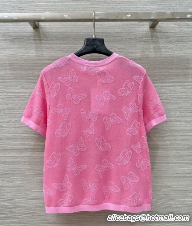 Super Quality Dior Tencel Blend Butterfly Top 527009 Pink 2025