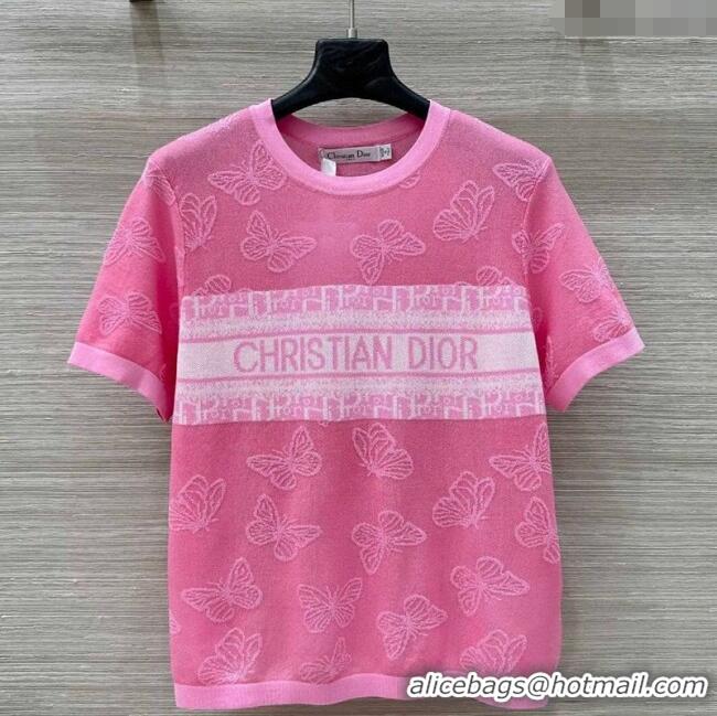 Super Quality Dior Tencel Blend Butterfly Top 527009 Pink 2025
