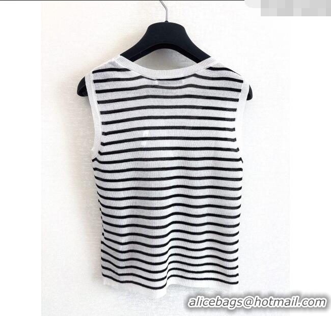Good Quality Celine Linen Striped Vest 527016 White 2025