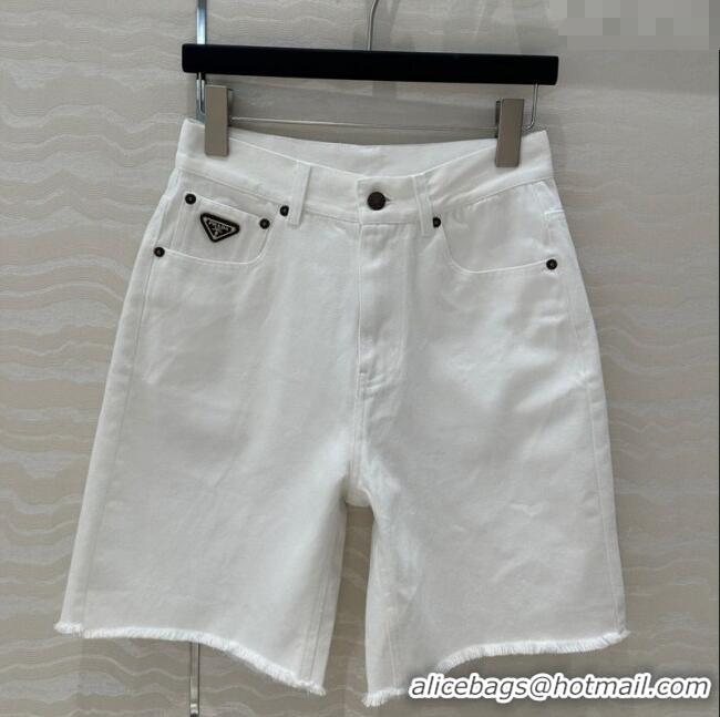 Unique Discount Prada Denim Shorts 527021 White 2025