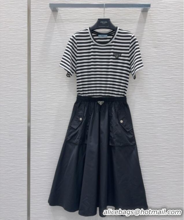 Grade Quality Prada Patchwork Dress 527029 Black 2025