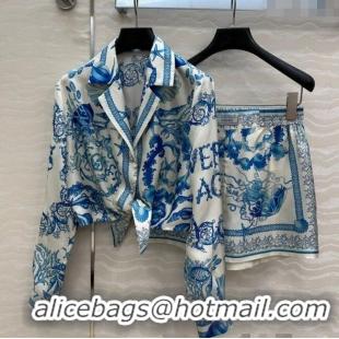 Well Crafted Versace Silk Shirt and Shorts Set 527028 Blue 2025