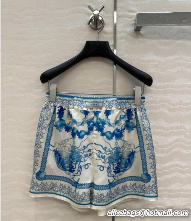 Well Crafted Versace Silk Shirt and Shorts Set 527028 Blue 2025