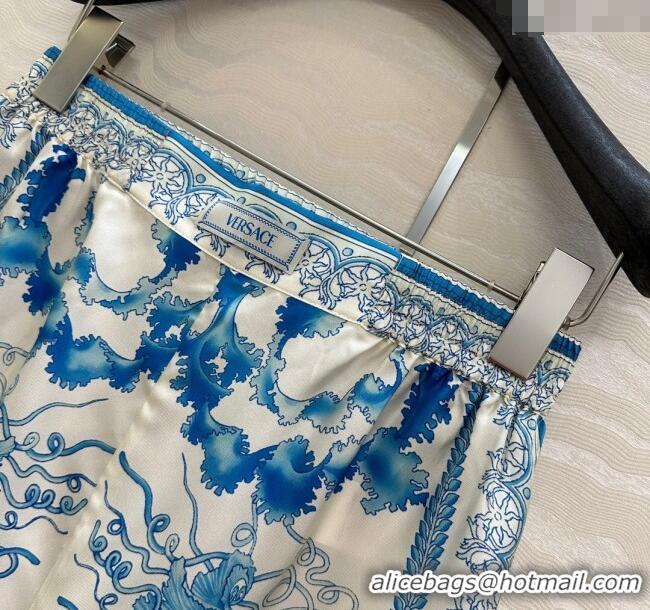 Well Crafted Versace Silk Shirt and Shorts Set 527028 Blue 2025